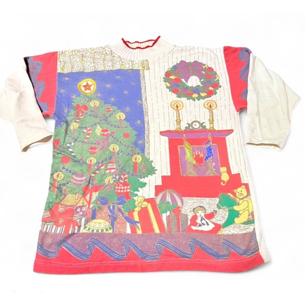 Vintage Christmas‎ Holiday Fireplace Tree Sweatshirt Women's XL USA Made